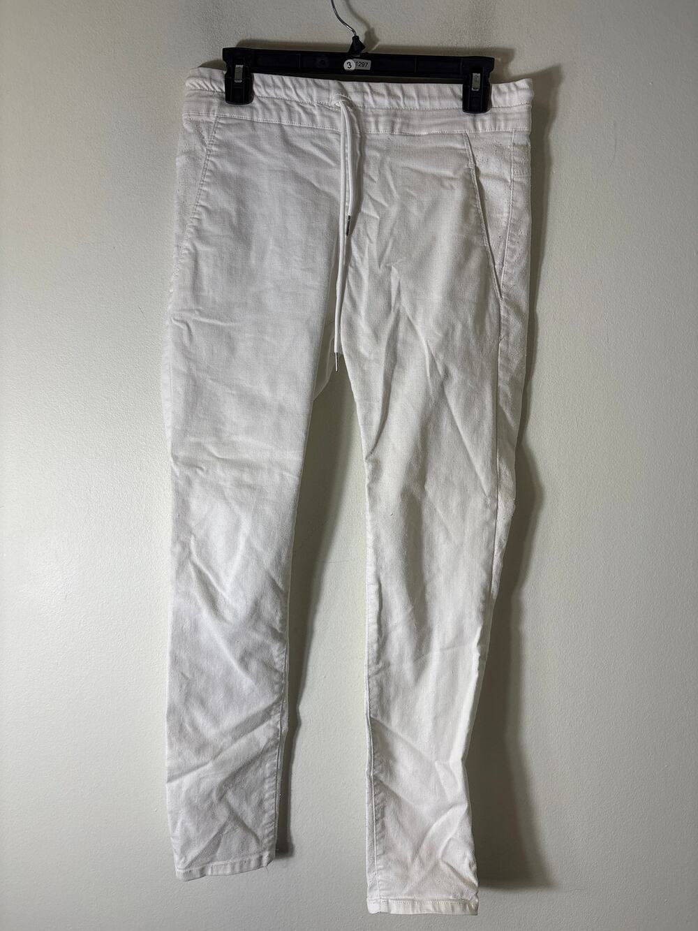 Bevy Flog white Pull On Slim Leg Draw String Pants Sz 27
